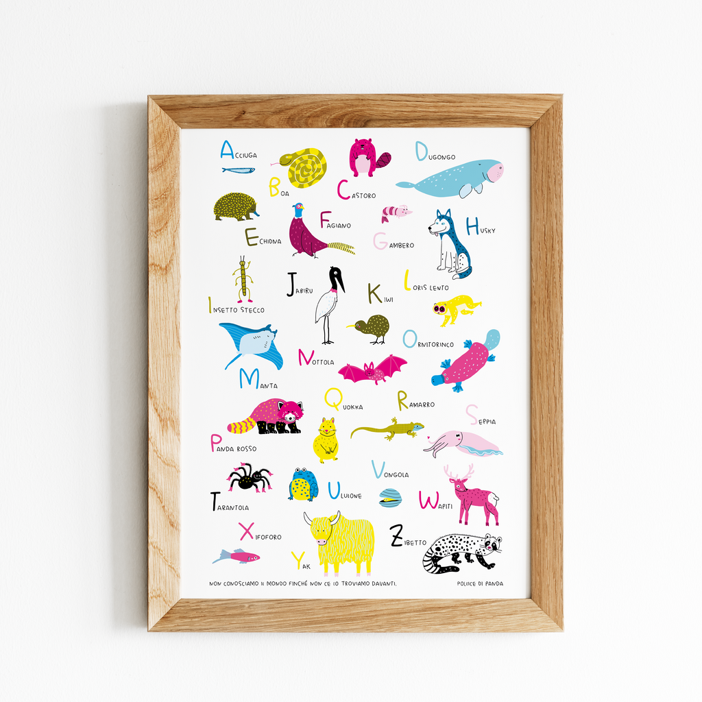 Poster con alfabeto divertente degli animali